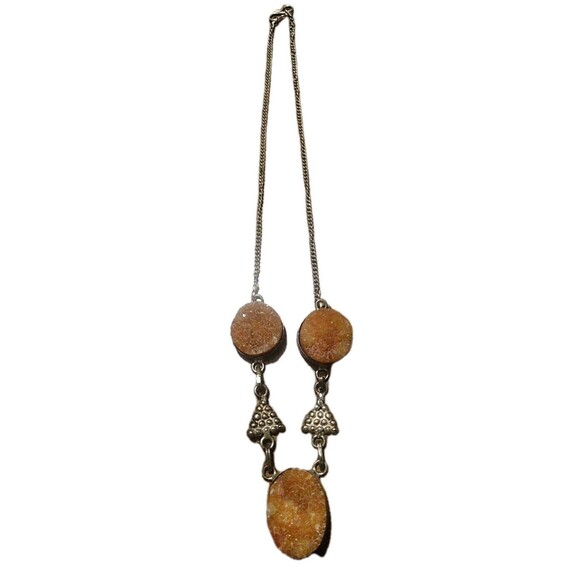Vintage 925 Sterling Silver &Raw Orange Calcite Pendant Marked 925 - Picture 1 of 6